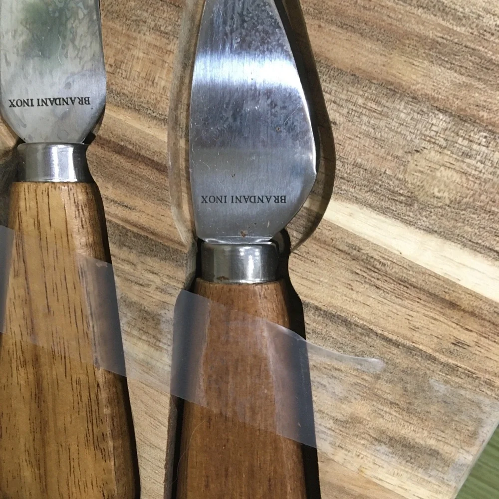 Brandani Wooden Handle Cheese Knife Set - Silver and Brown Charcuterie